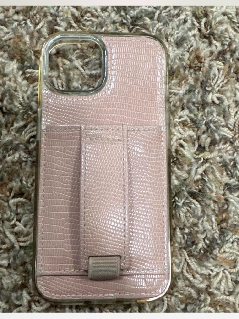 Walli IPhone 15 Blush Pink Lizard Faux Leather Phone Case with Built-In Stand